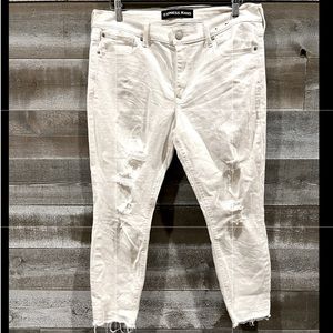 14 Express cropped white distressed jeans